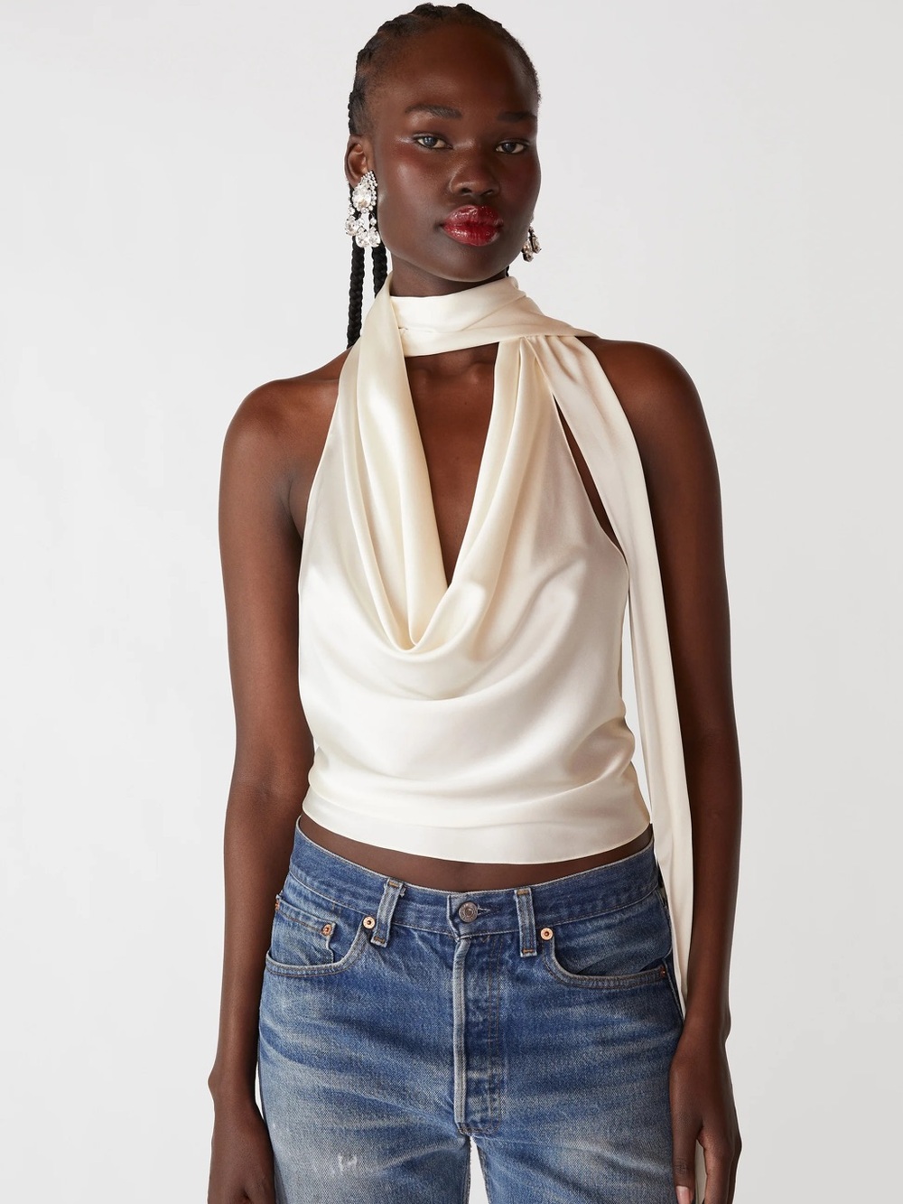 Orseund Iris Cowl Neck Halter Top in Ivory - Small - Picture 4 of 6